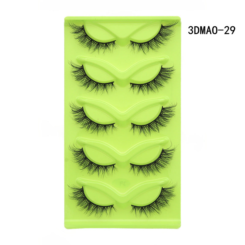 European and American oblique flying 5 pairs of green fox eye cat eye false eyelashes thick curled simulation fox eyelashes